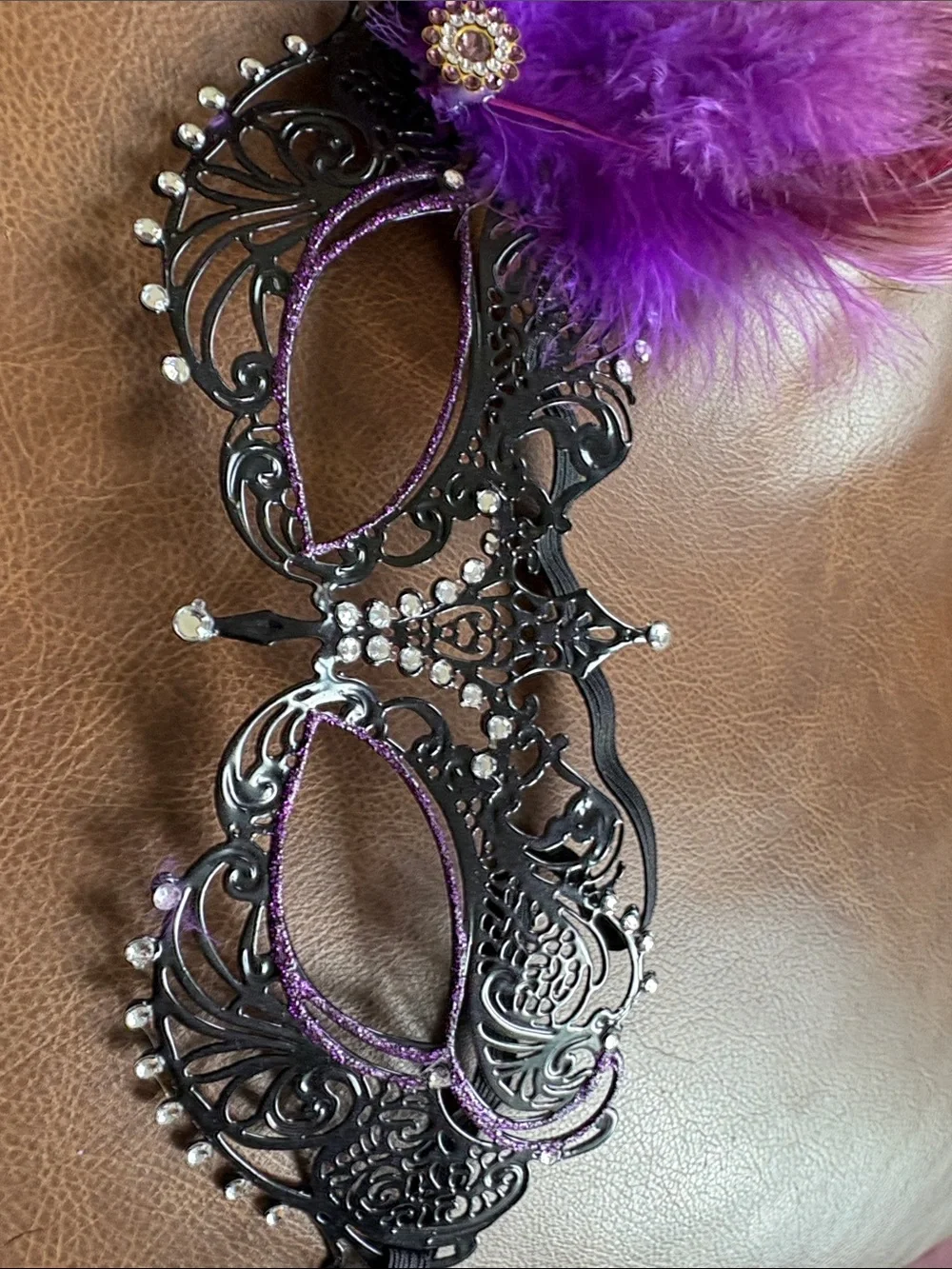 Women's Black and Purple Feather Masquerade Mask